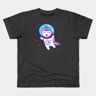 Cute Unicorn Astronaut Floating In Space Cartoon Kids T-Shirt